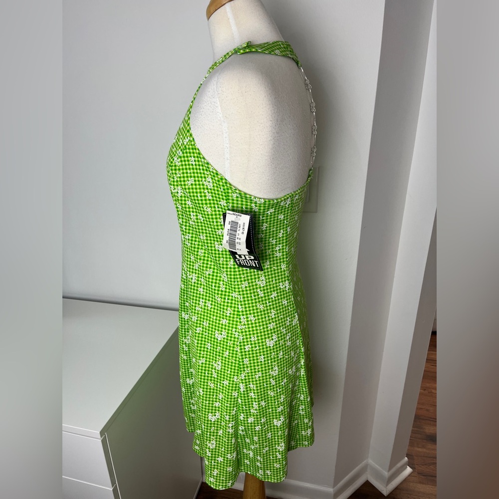 Vintage 90s Green Gingham Sleeveless Dress - Picture 3 of 10